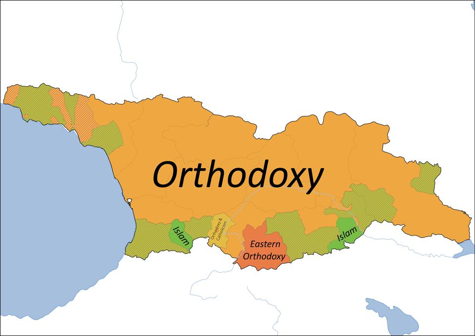 Mapa de Georgia y su representatividad de las diversas religiones